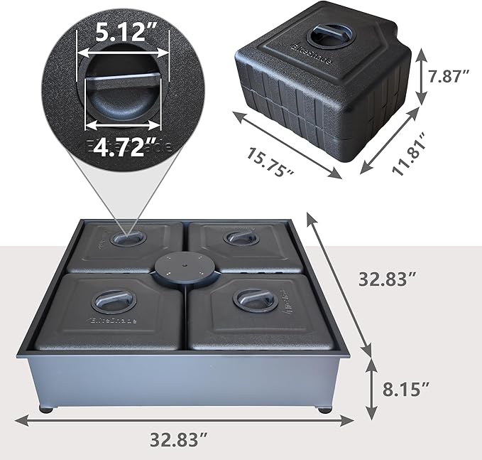 EliteShade USA 33" x 33" Offset Patio 300LBS Umbrella Base Sand/Water Filled Square Umbrella Stand,Black Umbrella Base