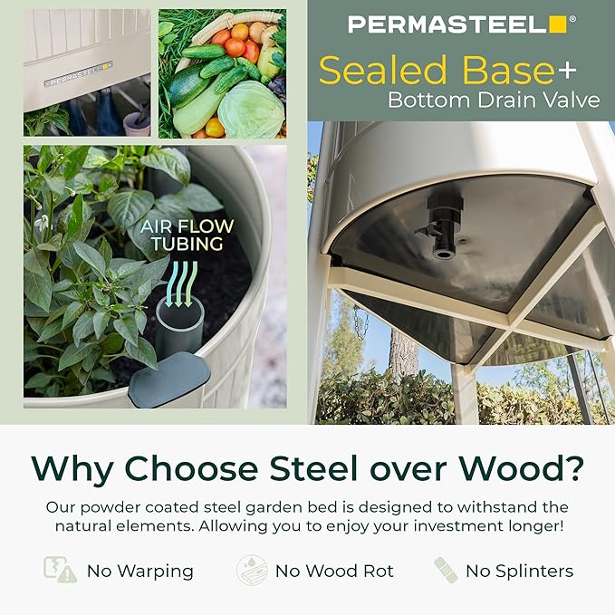 Permasteel Raised Garden Bed with Legs, Planter Box with EnGrow™ TrueSoil™ Technology for Vegetables, Flowers, Herbs, and Fruit, Outdoor Indoor, Storage Shelf, Caster Wheels, Ivory