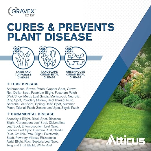Atticus Gravex 20EW Fungicide (16 oz) - Myclobutanil 19.7% - Systemic Fungus Control for Lawns, Landscapes, & Greenhouses - Brown Patch, Anthracnose, Powdery Mildew, Scab, Rust, Red Thread, Black Spot