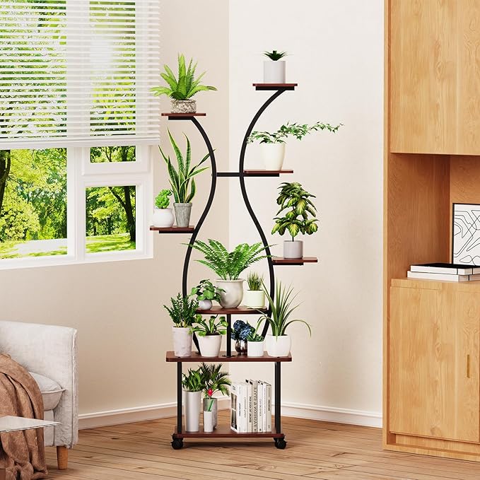 Plant Stand Indoor with Grow Lights-65" Indoor Plant Shelf,8 Tiered Corner Plant Stands for Indoor Plants,Metal Tall Plant Flower Display Shelves for Bedroom Living Room Balcony Patio, (Vase-shape)