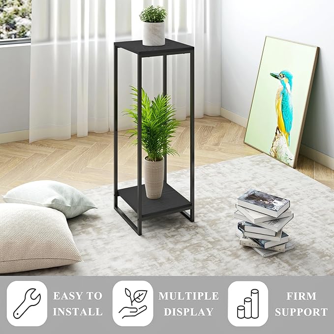 34" Tall Plant Stand Indoor, 2-Tier Modern Plant Shelf, Corner Flower Pot Holder Organizer for Living Room Balcony Patio Garden (Black)