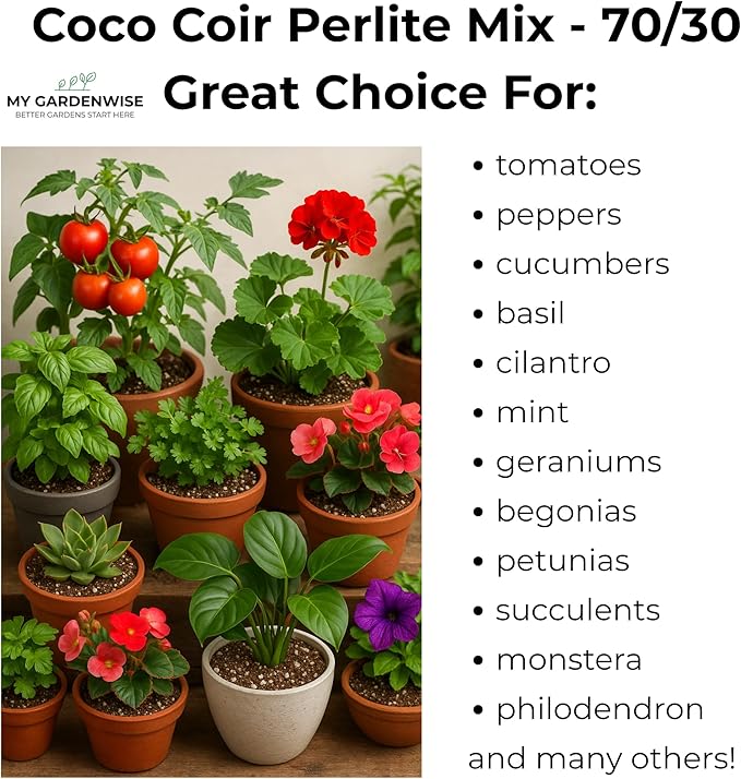 Coco Perlite - Coco Coir Perlite Mix - 70/30 Growing Media - Hydroponic, Indoor & Outdoor, Grow Bags & House Plants (30 quarts - 1 cu ft)