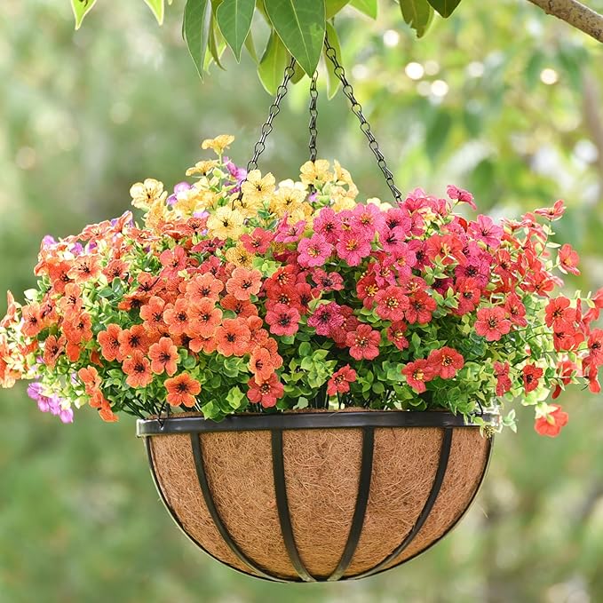 14 Inch Metal Hanging Planter Basket with Coconut Fiber Liner Hanging Plant Flower Pot for Home Garden Patio Decoration,Metal Flat Iron Pattern, 4 Pack