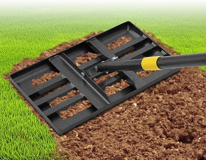 72" Heavy Duty Lawn Leveling Rake - 17x10in Stainless Steel Grading Tool with Ergonomic Adjustable Handle | Professional Grass Soil Leveler for Golf Courses, Backyards & Sports Fields