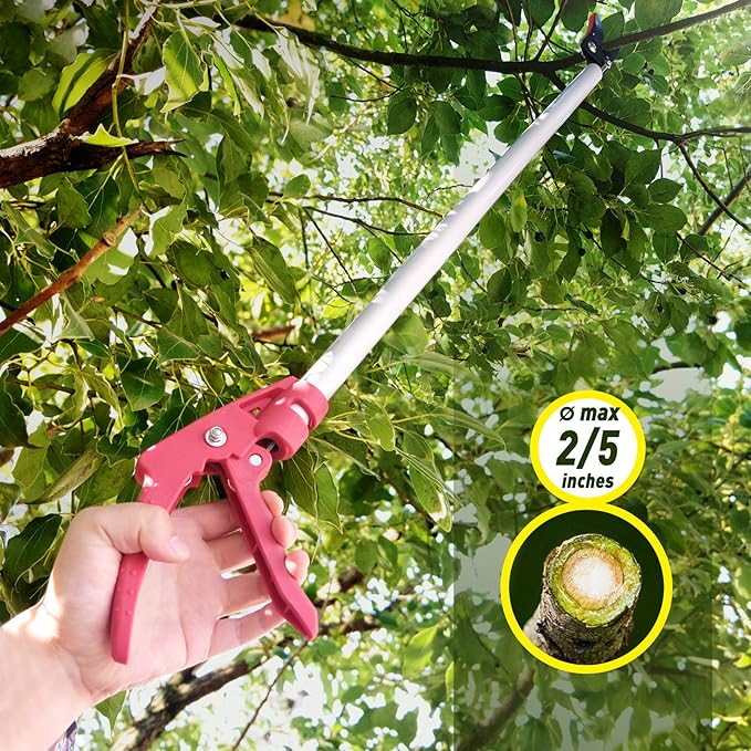 Cut and Hold Pruner Set, Lightweight 32-Inch Long Reach Pruner One-Handed Operation, Hold Long Reach Cut Rotating, 8.3" Hand Pruner for Branch Pruning, Fruit Picking, Prickly Plants & Roses