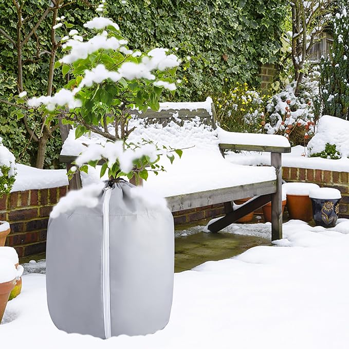 Tlswshsy 2 Pack Plant Winter Protection Pot - 27.6" x 25.6" Flower Pot Protection Bag - Anti-Frost Winter Pot Plant Cover with Drawstring and Zipper for Winter Outdoor Fruit Trees Potted Plants Shrubs