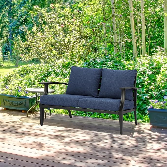 Aoodor 24" x 24" Patio Deep Seat Cushion Set, Water Resistant & Fade Resistant Outdoor Furniture Cushions with Adjustable Straps for Patio, Deck, Garden, Set of 2, Navy Blue