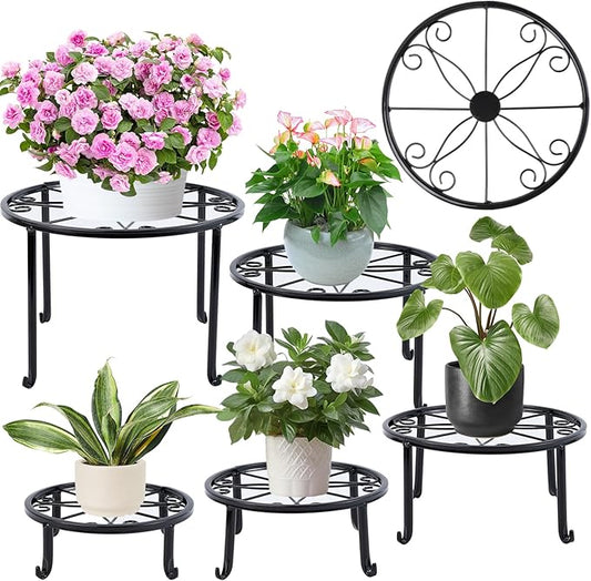 5 Pack Metal Plant Stand, Plant Stands for Indoor Outdoor, Heavy Duty Plant Pot Shelf for Multiple Plants, Flower Pot Stand for Decoration Racks Garden Home Patio, Black