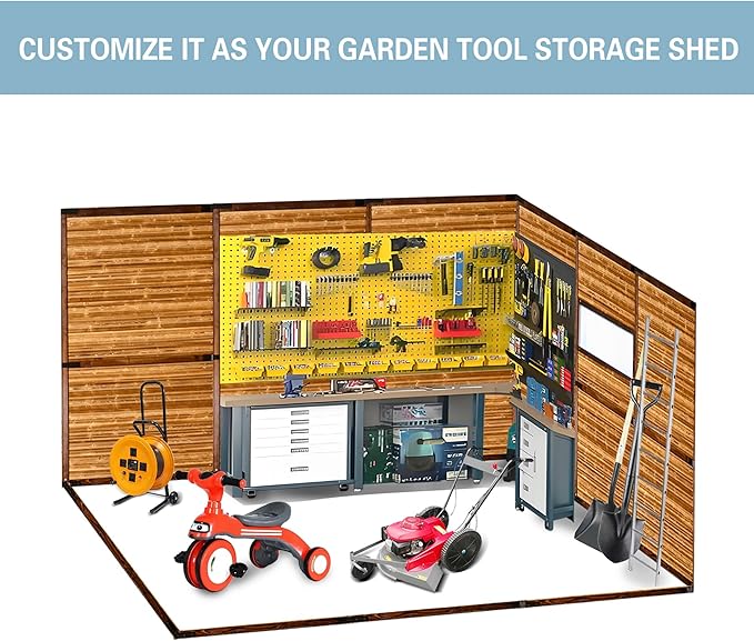 8x10 FT Outdoor Wood Storage Shed, Garden Tool Shed with Windows, Outside Storage Shed Waterproof for Backyard, Patio, Garden, 4 Vents (Without Floor) Wood Color