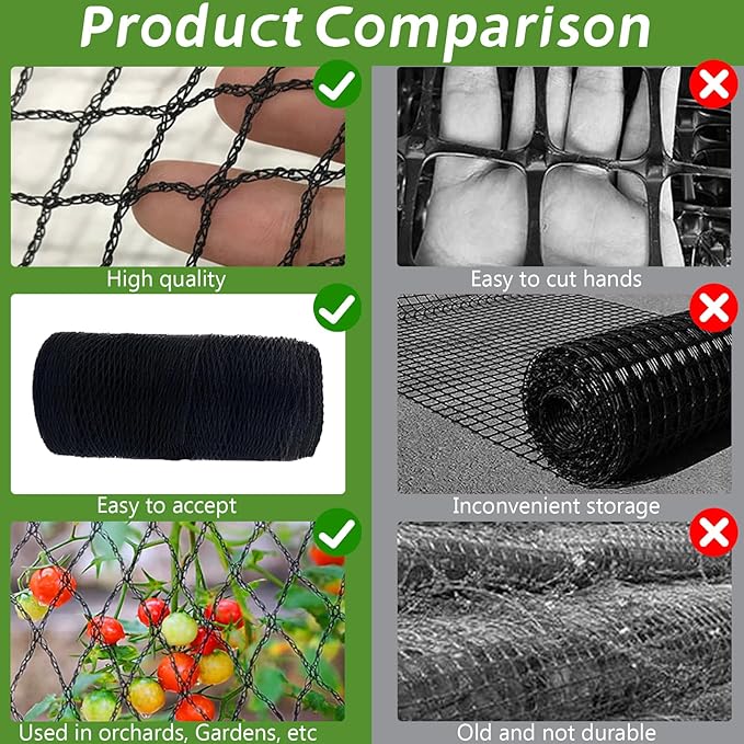 Bird Netting Poultry Chicken Coop - 15FT*35FT Heavy Duty Garden Net 0.6” Mesh for Blueberry Bushes Fruit Tree Roof Hawk Proof