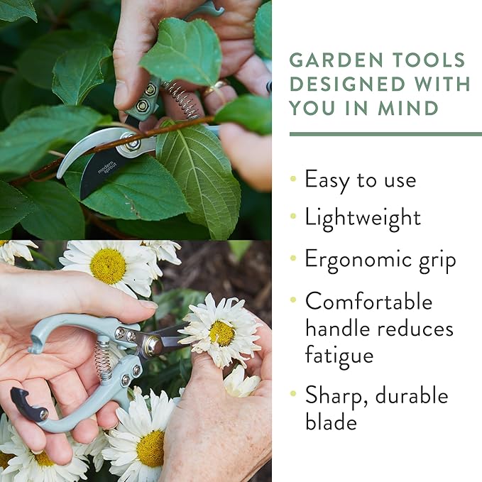 Modern Sprout Hand Pruners & Shears Set - Lightweight Gardening Tools W/Easy Lock - Sharp Carbon Steel Blades -Rust Resistant Scissors for Herbs, Flowers - Reusable Holster - Lavender