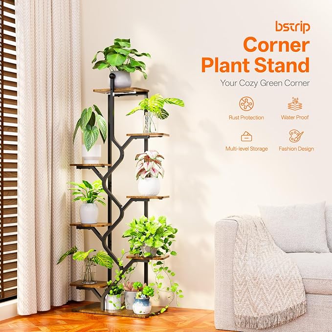 Bstrip 8-Tier Plant Stand with Grow Light, 57 Inch Indoor Plant Shelf, Decor Flower Stand for Living Room & Patio, Rust-Resistant Pipes & Waterproof MDF Boards
