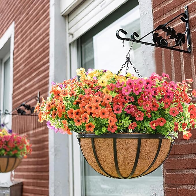 4pcs 16 inch Metal Hanging Baskets Round Wire Plant Stand with Coco Lining Cushion Decorative Planter Hanger Garden Indoor Outdoor Watering Hanging Basket （BT）
