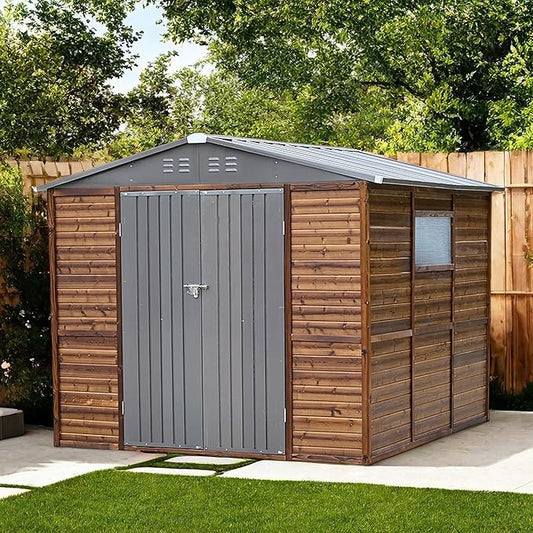 8x8 FT Outdoor Wood Storage Shed, Garden Tool Shed with Windows, Outside Storage Shed Waterproof for Backyard, Garden, Patio, 4 Vents (Without Floor) Wood Color