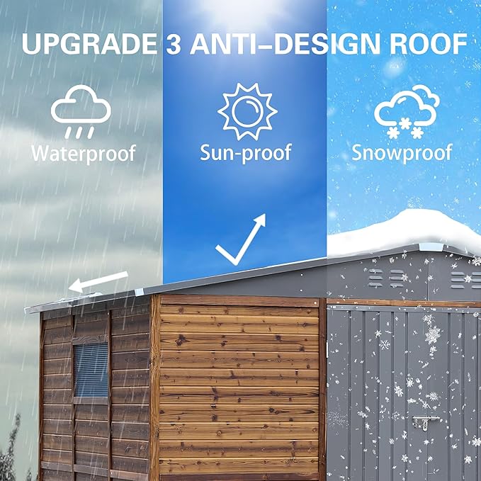 8x10 FT Outdoor Wood Storage Shed, Garden Tool Shed with Windows, Outside Storage Shed Waterproof for Backyard, Patio, Garden, 4 Vents (Without Floor) Wood Color