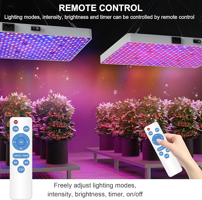 Remote Control LED Grow Light, 100 Watt Dimmable Full Spectrum Plant Light, 3 Lighting Modes Grow Lights for Indoor Plants Seed Starting Seedlings Vegetable, Hanging Growing Lamp for 2x2/3x3 Grow Tent
