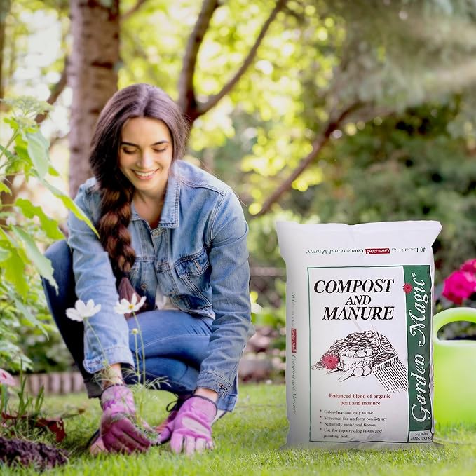 Michigan Peat Compost and Manure Blend, Garden Magic Mix with Odor-Free Blend, 40 Lbs - Outdoor Lawn and Gardening Mixture with Nutrients and Minerals for Soil Potting and Planting