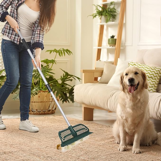 ORIENTOOLS Garden Leaf Rake 2 in 1 Turf Rake for Artificial Grass and Lawn with Telescopic Steel Handle, 49" to 63" Long