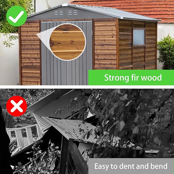 8x8 FT Outdoor Wood Storage Shed, Garden Tool Shed with Windows, Outside Storage Shed Waterproof for Backyard, Garden, Patio, 4 Vents (Without Floor) Wood Color