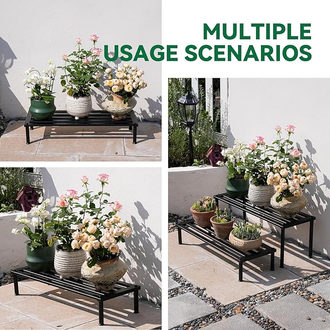 Metal Plant Stand, Rust-proof Aluminum Display Rack, Plants Display Stands Decoration Racks for Living Room Garden Balcony Patio (Black, 41.3Inch Tall)