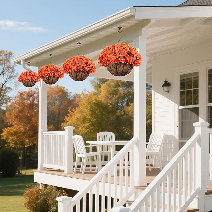 Artificial Faux Hanging Flowers Plants Baskets for Outdoors Spring Decoration, Fake Silk Bougainvillea Flowers in Planter Look Real UV Resistant Faux Flower for Outside Porch Patio Garden Yard Home