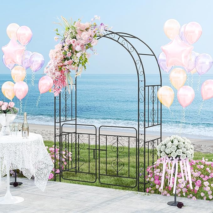 Moccha Garden Arch, 84" Arbor Trellis with Lockable Gate for Climbing Plants, Roses, Vines, Outdoor Pergola Archway, Heavy-Duty Garden Arbor for Lawn Patio Bridal Party Decoration Pathway Ceremony