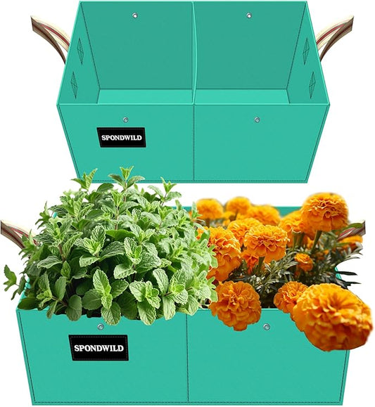 2 Pcs 6 Gallon Rectangle Grow Bags for Growing Herbs, Reusable Rectangle Garden Planter, PE Pots for Vegetables, Flowers and Fruits (Green)
