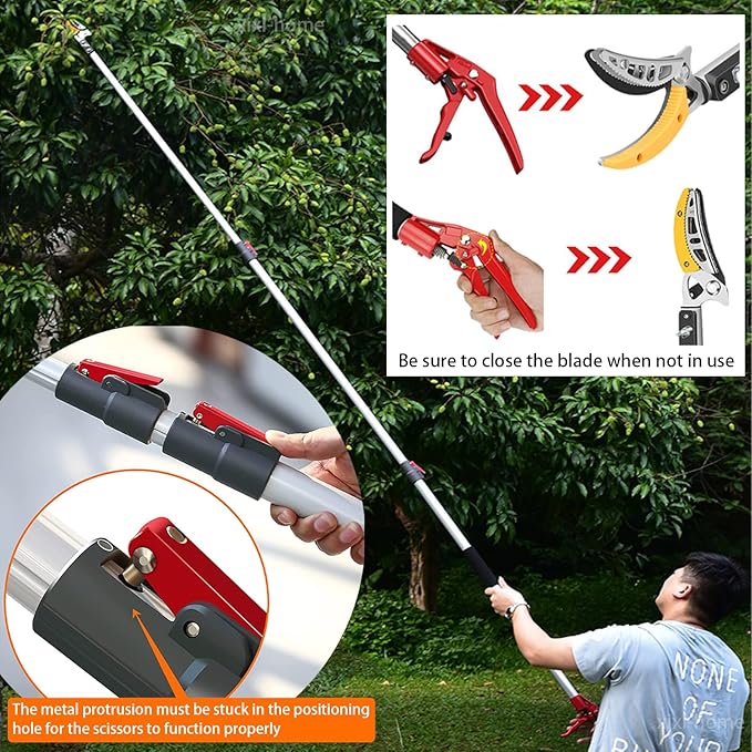 xixi-home 4.6-9.8 Ft Cut and Hold Pruners Long Reach Pole Saw Pruning Shears and Hold Bypass Pruner Extendable Tree Trimmer with Dedicated Serrations Telescoping Fruit Picker