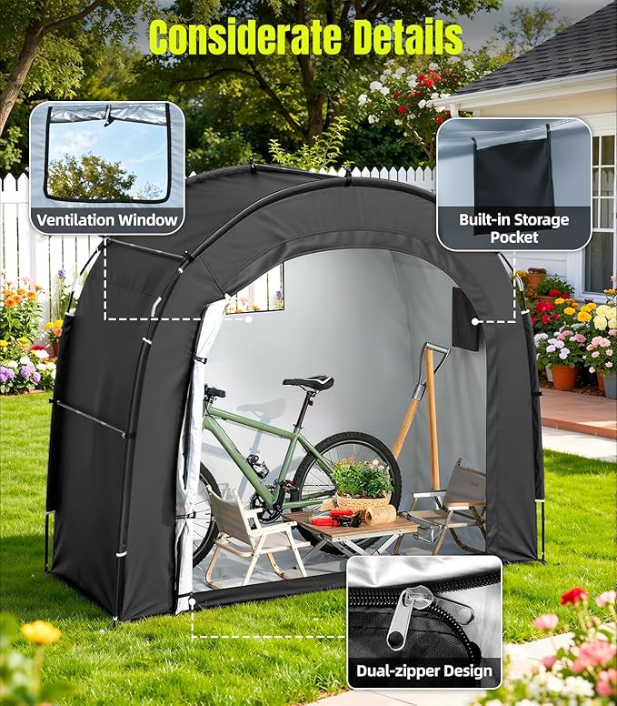 Housolution Bike Storage Tent Shed for 3 Bikes, Outdoor Portable 210D Oxford Thick PU4000 Waterproof Bike Cover with Ventilated Window, Bike Tent Fit for Bicycle, Lawn Mower, Garden Tools