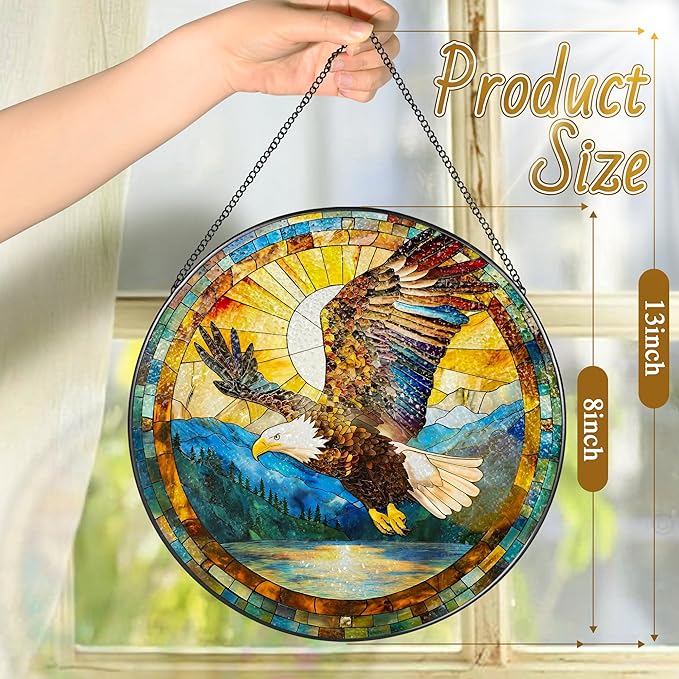 Bald Eagle Sun Catcher, 8 Inch Stained Glass Suncatcher, Stained Glass Window Hanging, Bald Eagle Indoor Decor, Idea Gift, Gift Exchange