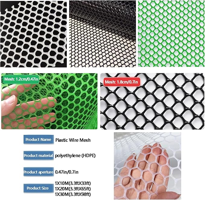 Plastic Poultry Netting Chicken Wire Fencing Net, Large Poultry Netting for Gardening, Dog/Rabbit/Deer, Temporary Barrier Outdoor Fence(Size:Mesh 0.47in-3.3ft Wx98ft L,Color:White)