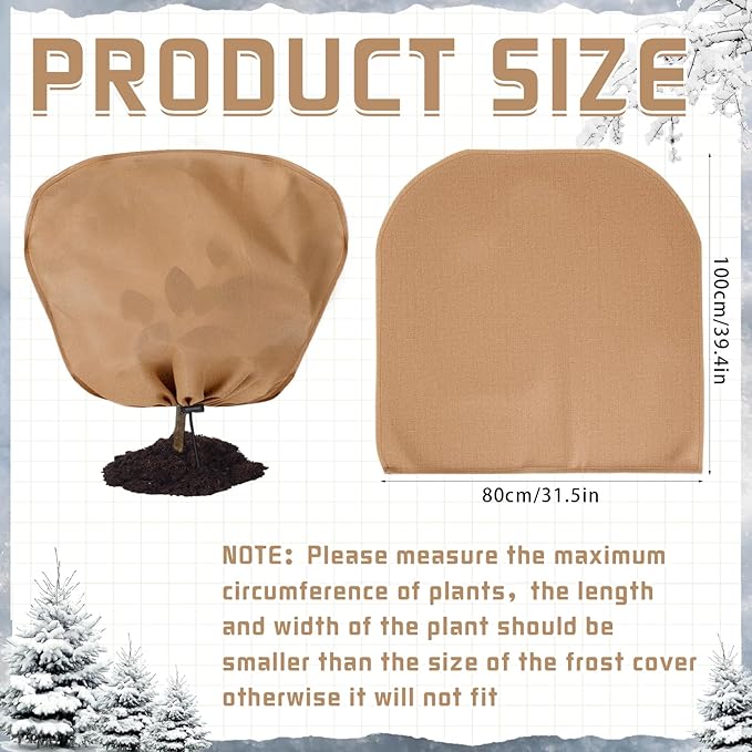 6 Pcs Winter Plant Covers Freeze Protection Reusable Plant Protector Bag with Drawstring Warm Shrubs Cover Frost Protection Planting Jacket Bags for Outdoor Garden, Brown (39.4 x 31.5 Inch)