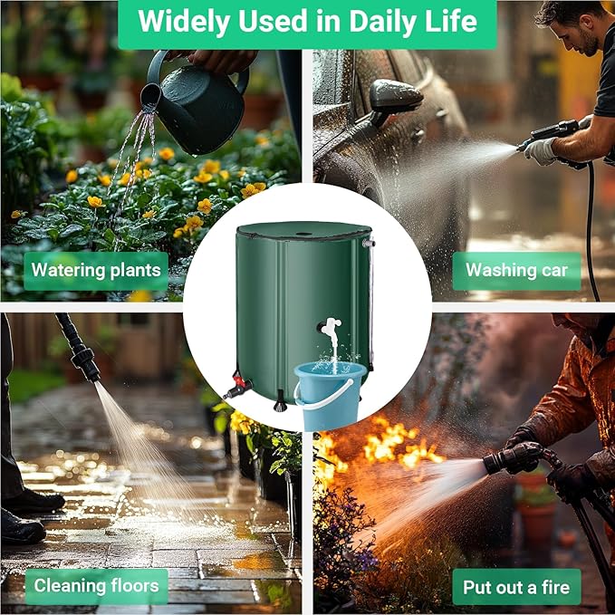 50 Gallon / 200L Collapsible Rain Barrel, Foldable PVC Rain Barrels to Collect Rainwater from Gutter, Portable Water Storage Tank Container with Hose Spigot, Water Catcher Collector Green