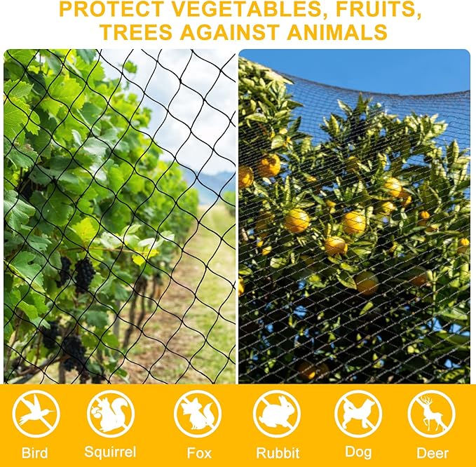 Bird Netting 50ft x 100ft, Heavy Duty Garden Net 1 inch Mesh Nylon Nettings for Chicken Coop Roof, Poultry Netting Deer Fence Trellis Net for Fruits Trees Plants