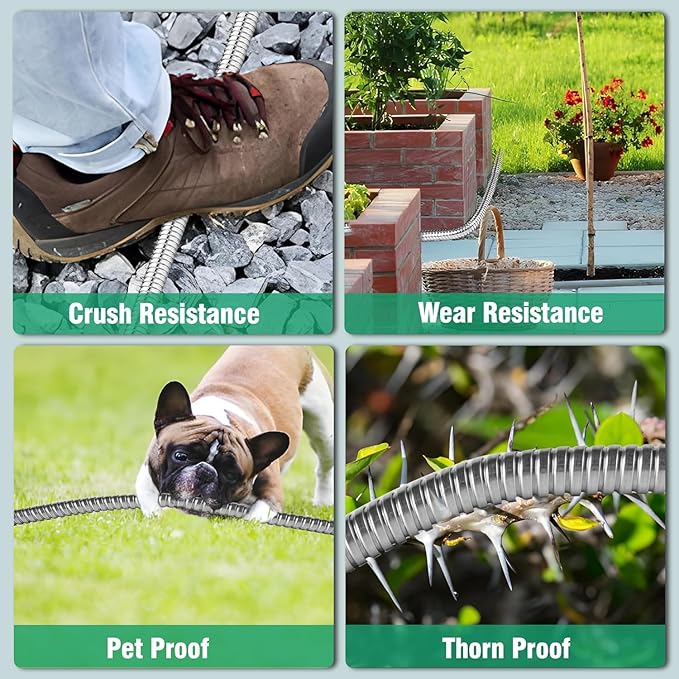 75Ft Metal Garden Hose durable stainless steel Water Hose, flexible, lightweight hose is resistant to kinks and tangles.With 10-way nozzle, strong 3/4” metal fittings, and a Stop Valve.