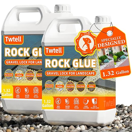 Rock Glue, 2.64 Gallon Mulch Glue for Landscaping, Gravel Binder & Decomposed Granite Stabilizer, Non-Toxic Long-Lasting Dries-Clear Strong Pea, Mulch Lock and Pea Gravel Stabilizer for Garden Border