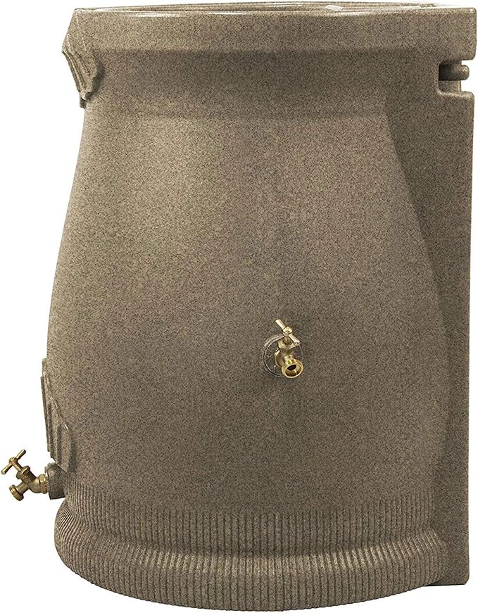 Good Ideas Rain Wizard 50 Gallon Rain Saver Barrel Water Storage Urn with Planter Space and 2 Brass Spigots, Sandstone (2 Pack)