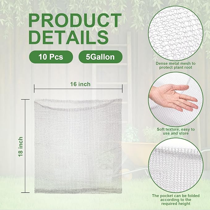10 Pcs 5 Gallon Root Guard Baskets for Plants, Underground Stainless Steel Wire Mesh Cages Gopher and Vole Wire Basket Protect The Roots of Large Plants