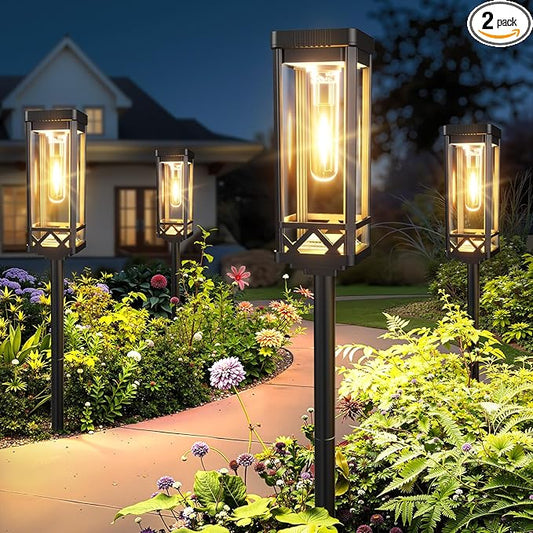 KOOPER Taller Solar Pathway Lights Outdoor, 2 Pack Upgraded Brighter Solar Garden Lights Solar Powered, Up To 15 Hours Outdoor Solar Lights for Yard Landscape Lighting Path Walkway Driveway Sidewalk
