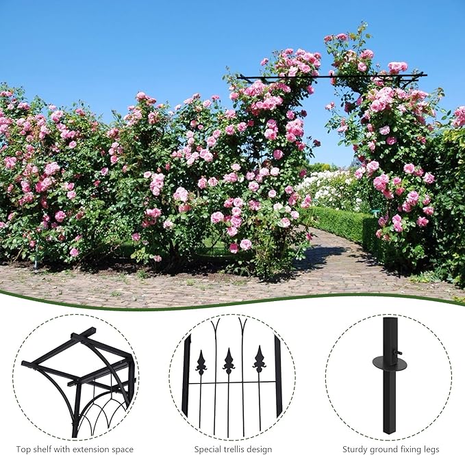 Safstar Metal Arch, 81-Inch Outdoor Garden Arbor for Various Climbing Plant Flower, Wedding Arch Backdrop Arch Stand for Wedding Garden Bridal Party Ceremony Decoration, Easy-to-Assemble, Black