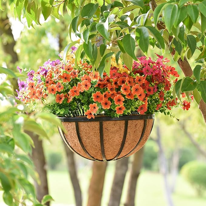 4pcs 16 inch Metal Hanging Baskets Round Wire Plant Stand with Coco Lining Cushion Decorative Planter Hanger Garden Indoor Outdoor Watering Hanging Basket （BT）
