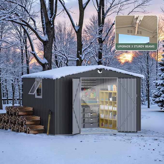 10x8 FT Metal Storage Shed,Outdoor Storage Building with Lockable Doors & 1 Vented Clear Window,Large Backyard Sheds,Waterproof Outside Storage Sheds