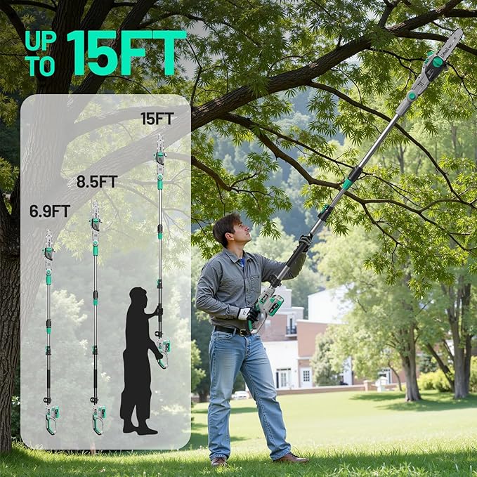 Litheli Pole Saw Battery Powered for Tree Trimming, 10'' Electric Cordless Pole Saw with 20V Battery for Tree Trimming, Battery&Charger Included, Pole Chainsaws for Branch Cutting, Trimming