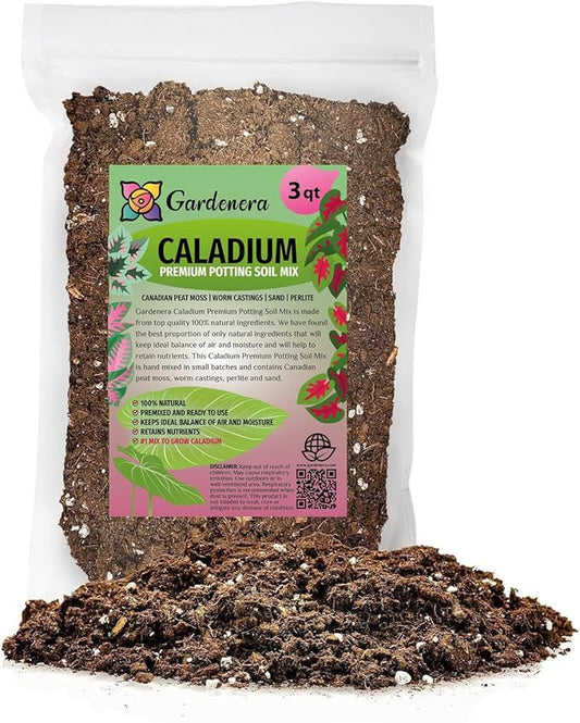 GARDENERA Caladium Plant Potting Soil - Enhance Colorful Beauty and Health with Professional Grade Nutrient-Rich Mix - 3 Quart
