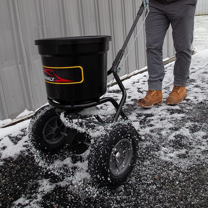 Brinly P20-500BHDF-A Push Spreader with Side Deflector Kit and Hopper Grate, 50 lb. Capacity - Flat Black