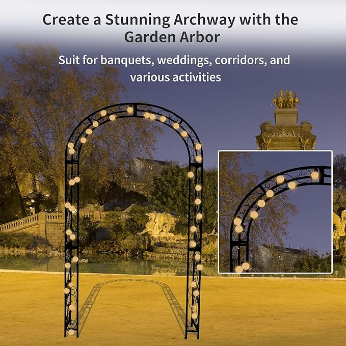 SCENDOR 48.8" W x 83.8" H Garden Arch, Black Sturdy Metal Iron Arbor, Courtyard Cast Trellis for Various Climbing Plant, Outdoor European-Style Archway Wedding Ceremony Party
