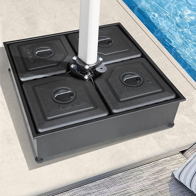 EliteShade USA 33" x 33" Offset Patio 300LBS Umbrella Base Sand/Water Filled Square Umbrella Stand,Black Umbrella Base