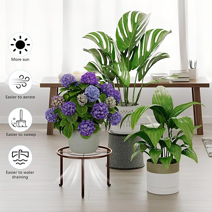 5 Pack Plant Stand Indoor Outdoor, Flower Pot Stand Plant Rack for Home Courtyard Gardens, Round Metal Corner Plant Stand for Flower Holder for Multiple Plants