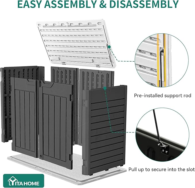 YITAHOME Outdoor Horizontal Storage Sheds w/o Shelf, Weatherproof Resin Tool Shed, Multi-Opening Door for Storage of Bike, Trash Cans, Garden Tools, 35 cu ft, Waterproof, Lockable, Dark Gray