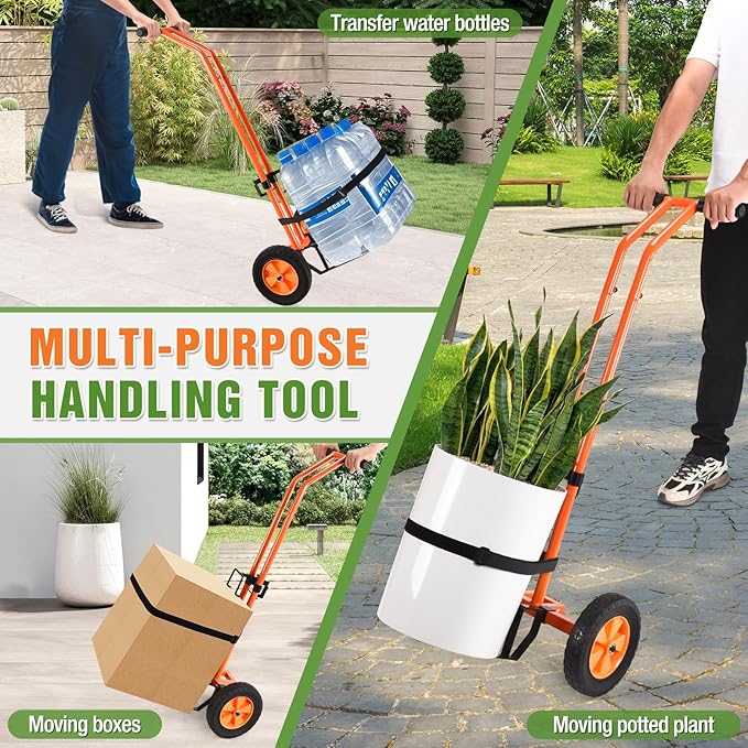 Plant Caddy with Wheels, Heavy Duty Plant Dolly Cart with Adjustable Grabbing Arm and Suction Cups for Plant Pots, Garden Pot Mover Trolley Cart with Strap, Ideal for Indoor and Outdoor Use, Orange